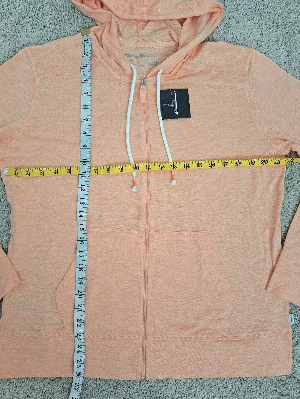Eddie Bauer Women Waverly Lightweigh Cotton Peach Slub Full-Zip Sweatshirt Large - Picture 6 of 9